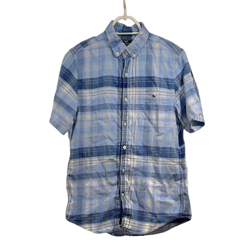 Vineyard Vines Light Blue and White Plaid Shirt